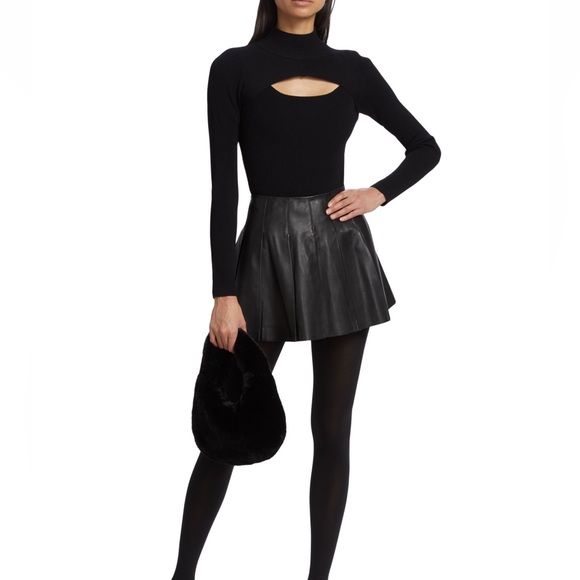 Lamarque Juliana Black Leather Pleated Miniskirt - Picture 8 of 8